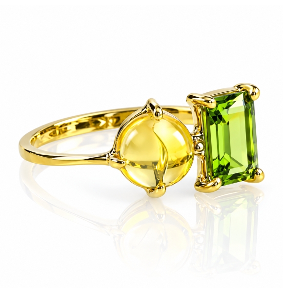 Anillo de Oro Amarillo 14K Opalo Con Peridoto Genuino