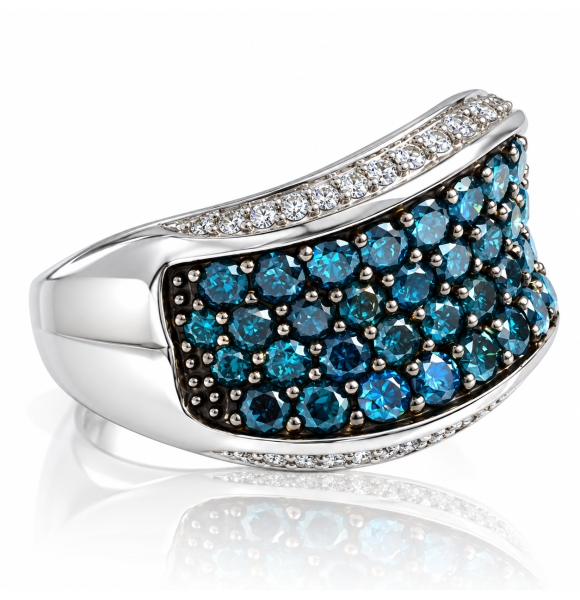 Anillo de Oro Blanco Macizo de 14K con Diamantes Azules