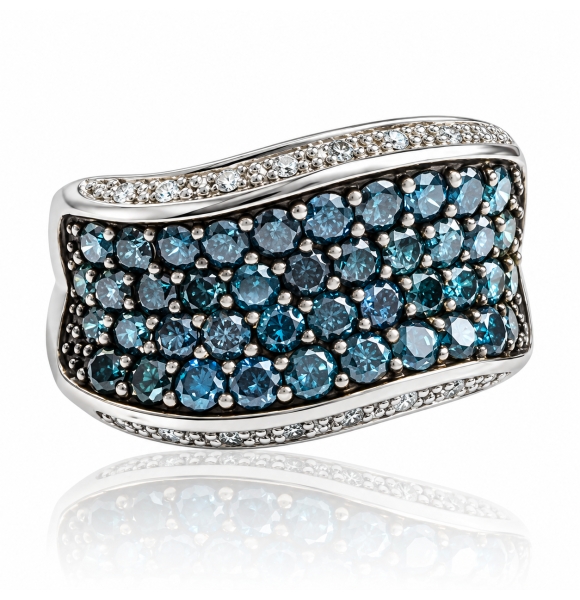 Anillo de Oro Blanco Macizo de 14K con Diamantes Azules
