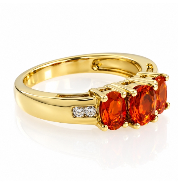 Anillo de Oro Macizo 14K con 3 Gemas de Ópalo Mexicano