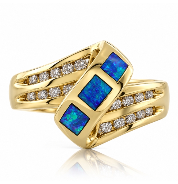 Anillo de Oro con Opalo Australiano Autentico