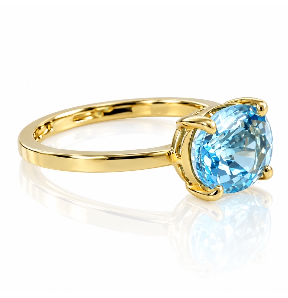 Anillo de Oro de 14K con Piedra Preciosa de Topacio Azul Genuino en Corte Ovalado