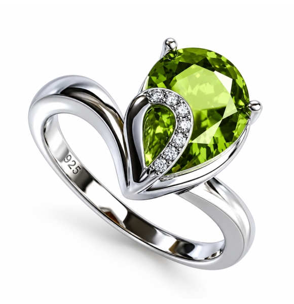 Anillo de Plata Solitario con Alejandrita Amarilla en Corte Pera