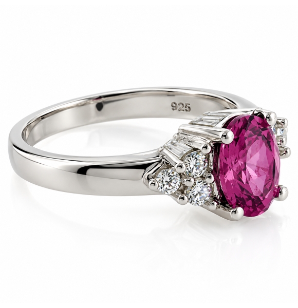 Anillo de Plata con Alejandrita Bicolor ( Morado/Rosa )