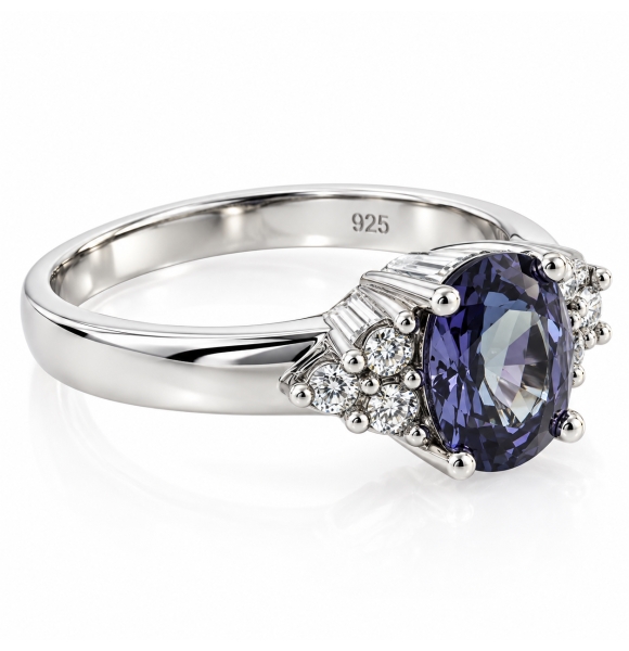 Anillo de Plata con Alejandrita Bicolor ( Morado/Rosa )