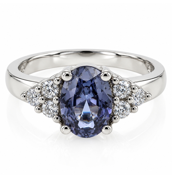 Anillo de Plata con Alejandrita Bicolor ( Morado/Rosa )