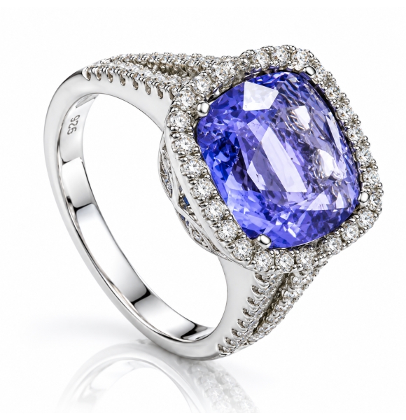 Anillo de Plata de Ley con Alejandrita Azul a Morado