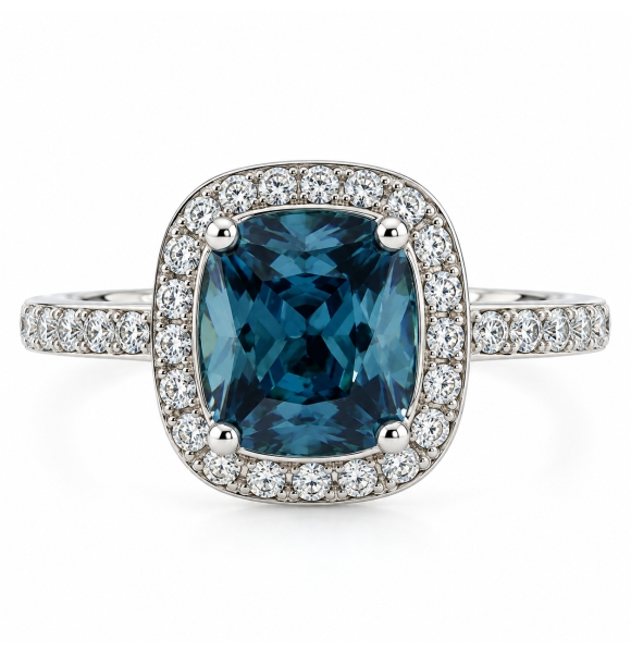 Anillo de Plata y Alejandrita con Incrustaciones