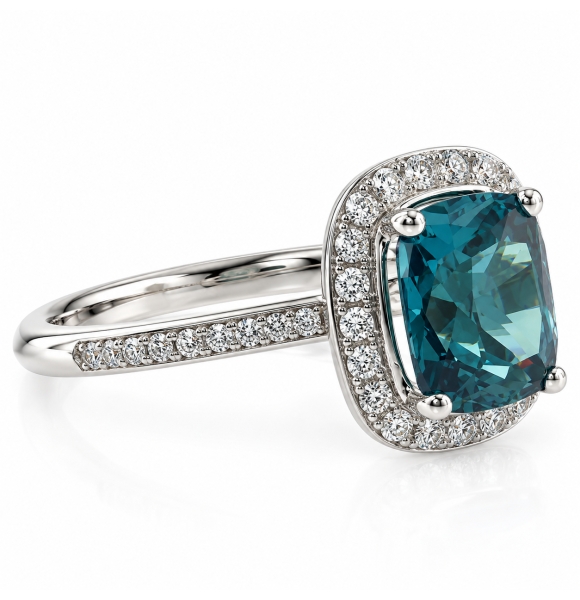 Anillo de Plata y Alejandrita con Incrustaciones