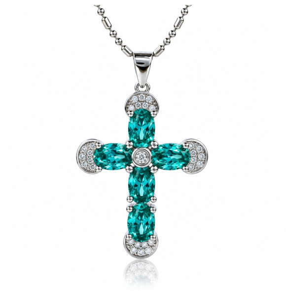 Bella Cruz de Plata Con Paraiba y Zirconia