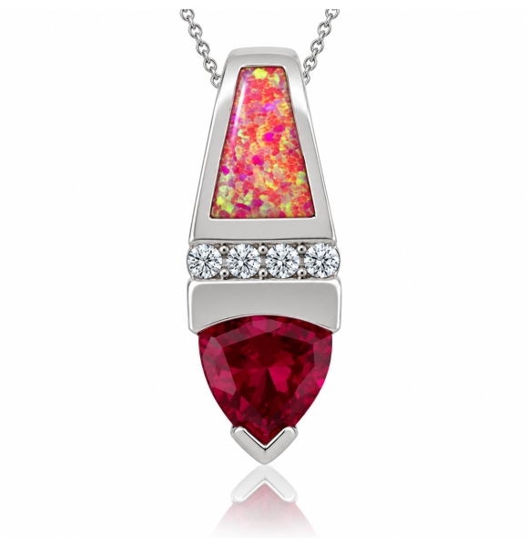 Hermoso Dije de Plata con Piedra Rubí y Ópalo Rosa