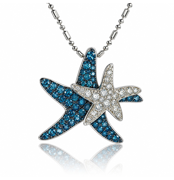 Colgante de Estrella del Mar Oro Blanco con Diamantes Azules y Blancos Naturales