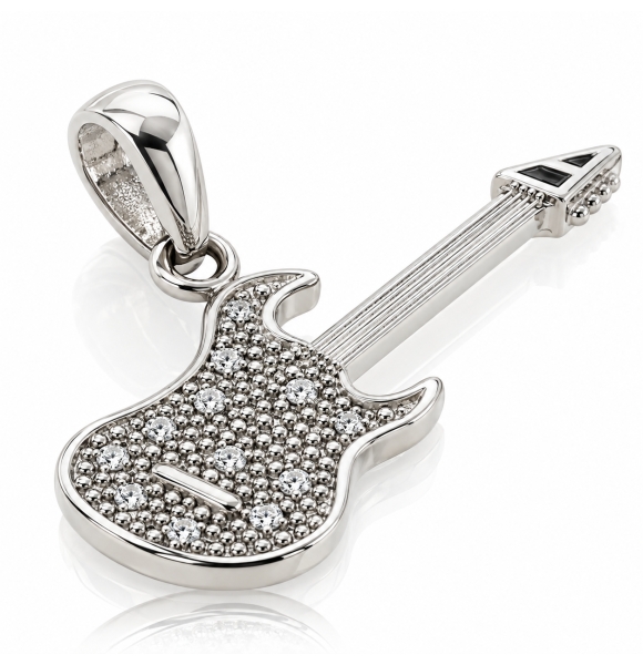 Dije de Guitarra en Plata Fina .925 con Diamantes Reales