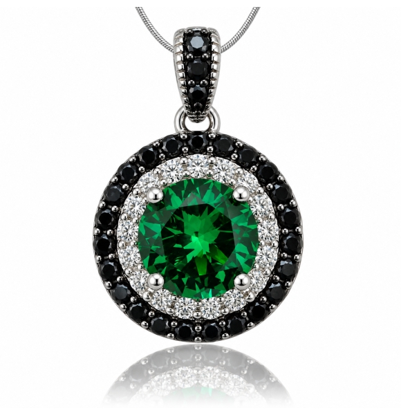 Dije de Plata .925 con Piedra de Esmeralda en Corte Circular y Zirconias