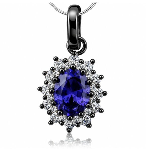 Dije de Plata Negra y Piedra de Tanzanita En corte Oval y Zirconias.