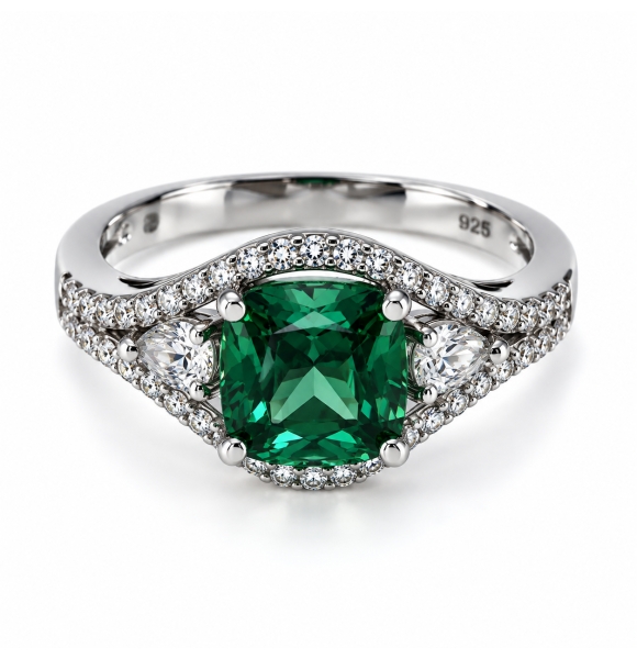 Elegante Anillo de Plata con Piedra de Alejandrita y Zirconias