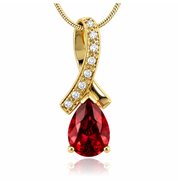 Elegante Dije con Opalo Rojo en Plata con Baño de Oro