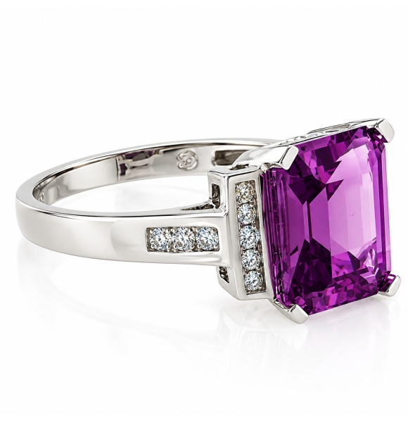 Anillo de Plata Fina con Alejandrita ( Rosa/Morado )
