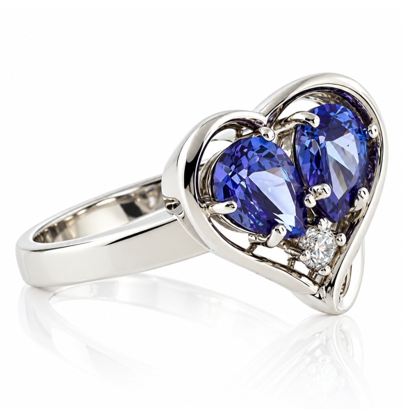 Precioso Anillo de Plata con Dos Gemas de Tanzanita