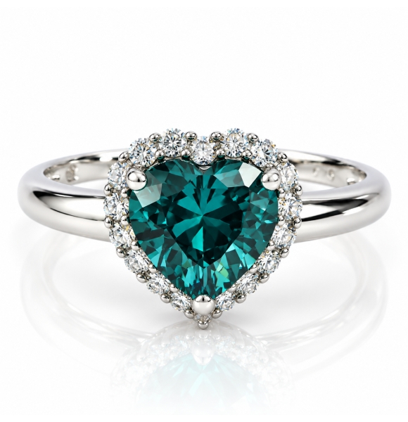 Hermoso Anillo de Corazon Plata con Alejandrita ( Azul/ Verde )