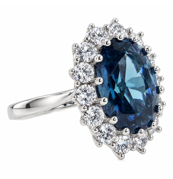 Hermoso Anillo de Plata con Alejandrita en Corte Ovalado