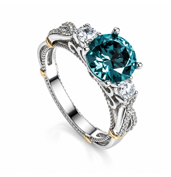 Plata de Ley Anillo de Alejandrita Corte Redonda  .925