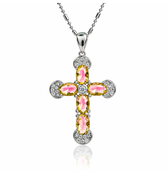 Preciosa Cruz de Plata Con Alejandrita y Circonitas 32 mm x 20 mm