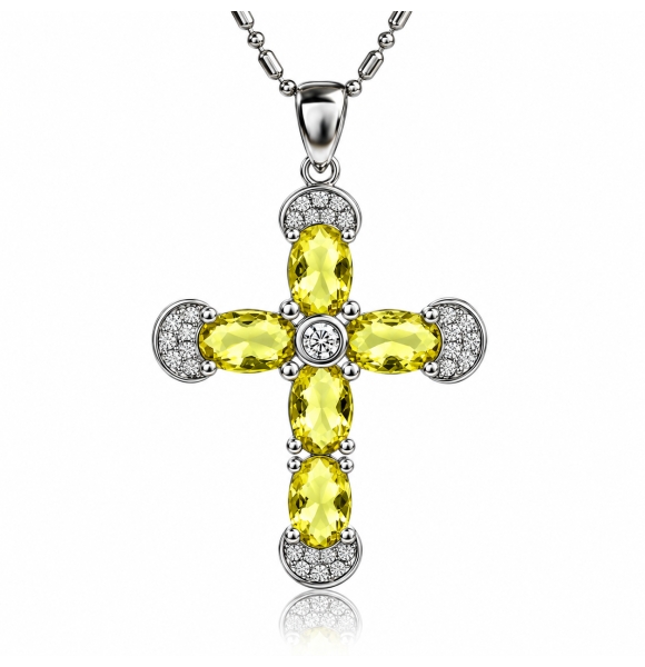 Preciosa Cruz de Plata Con Zultanita y Circonitas 32 mm x 20 mm