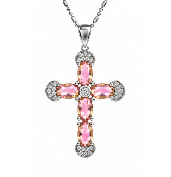 Preciosa Cruz de Plata Con Zultanita y Circonitas 32 mm x 20 mm