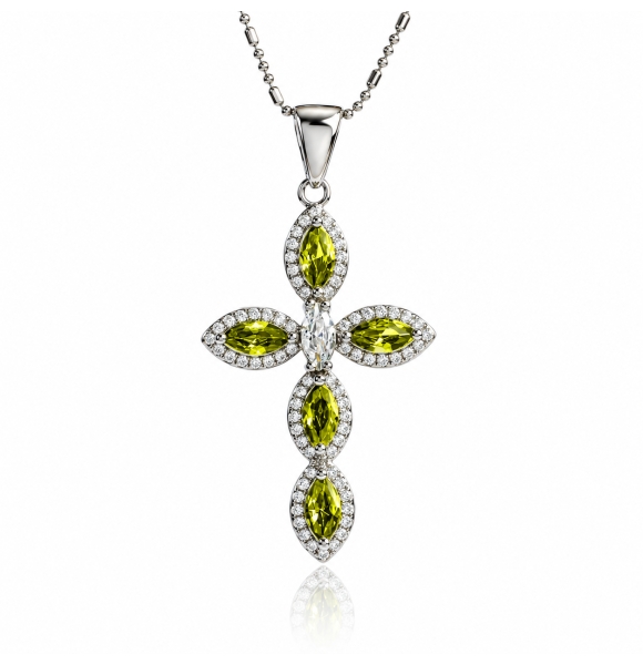 Cruz de Plata Con Alejandrita Amarilla y Zirconia