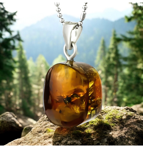 Dije de Ambar Natural Con Plata de Ley 20mm x 10mm