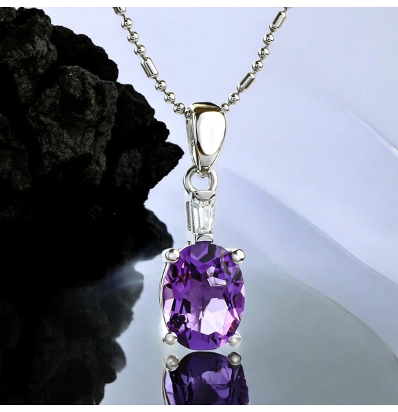 Dije de Amatista Solitario Con Plata de Ley 925