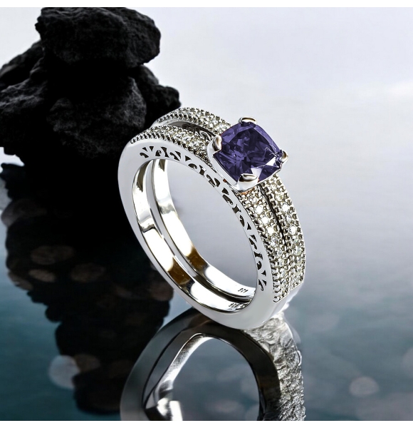 Doble Anillo de Plata Amatista