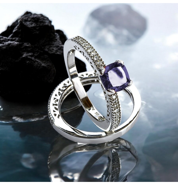 Doble Anillo de Plata Amatista