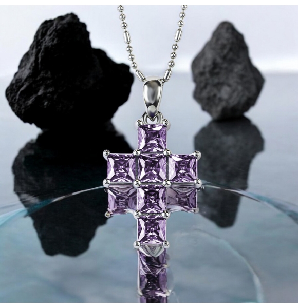 Cruz con Amatista en Plata de Ley .925