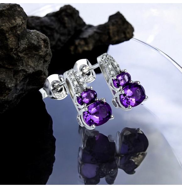 Aretes de Plata con 2 Piedras de Amatista