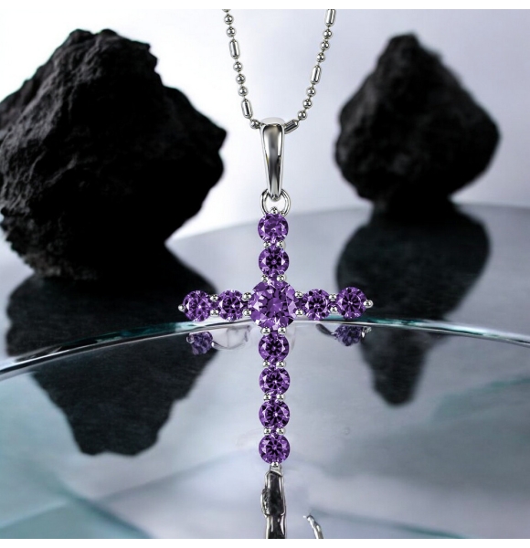 Dije de Cruz con Amatista Plata .925