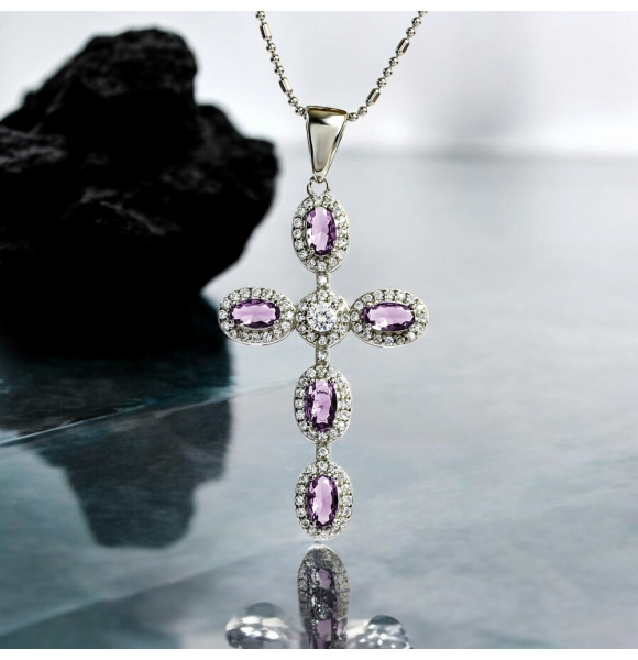 Cruz de Plata Con Amatista