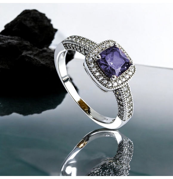 Halo Amatista Anillo de Compromiso