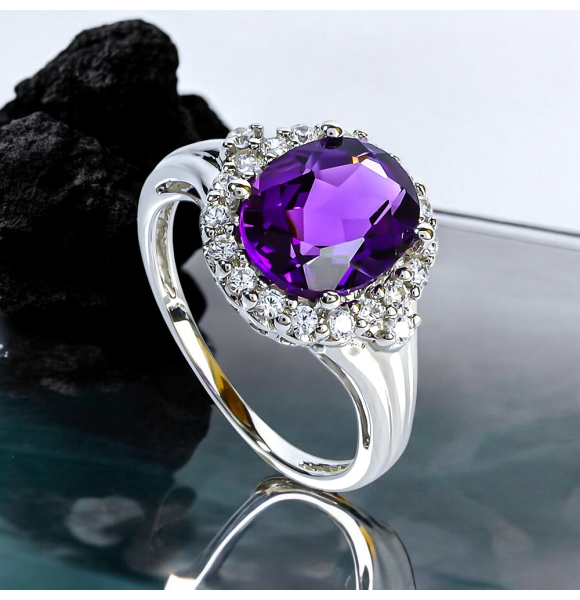 10 mm x 8 mm Anillo de Plata Con Amatista