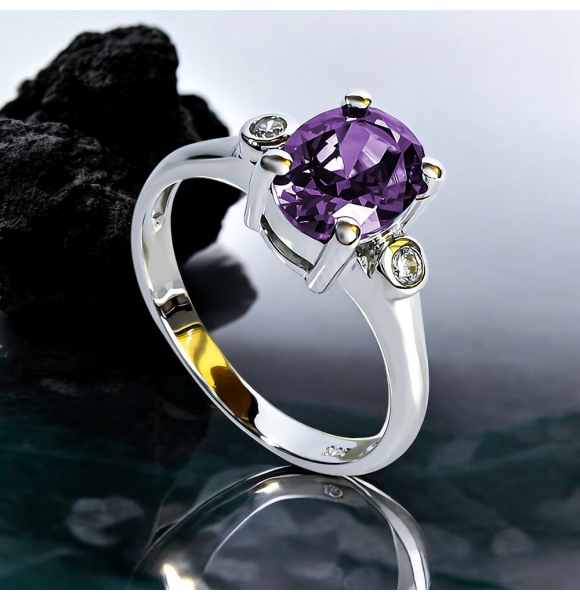 Amatista y Zirconias en Anillo de Plata