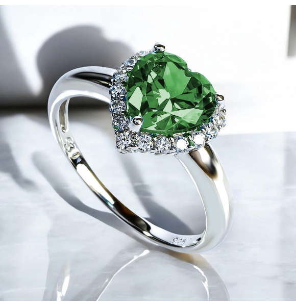 Hermoso Anillo de Esmeralda en Plata de Ley 925 Corazón