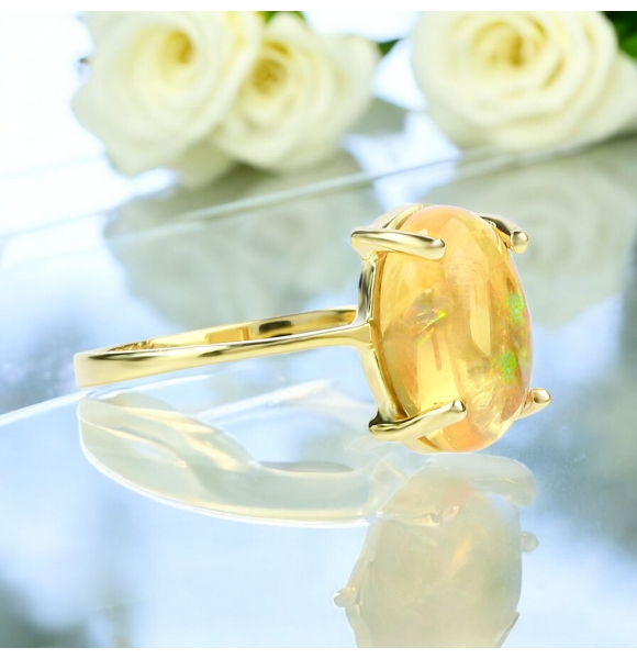 Anillo de Opalo Mexicano 14K Oro Amarillo