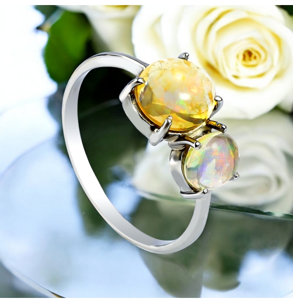 Anillo de Oro Con Opalo Mexicano Genuino