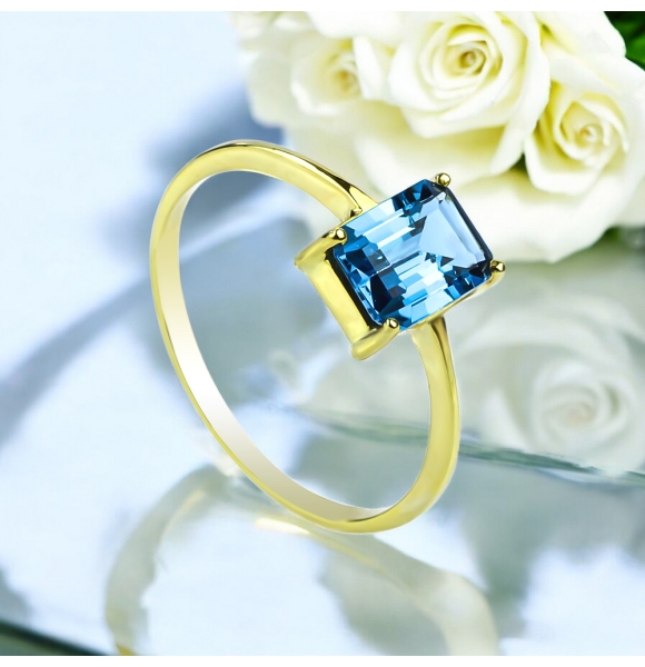 Anillo de Oro 14K Topacio Londres Genuina