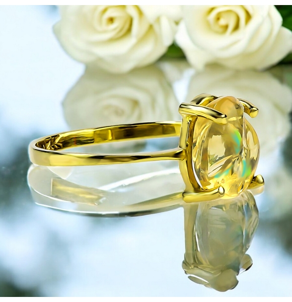 Anillo de Opalo Corte Natural Mexicano 14K Oro Amarillo