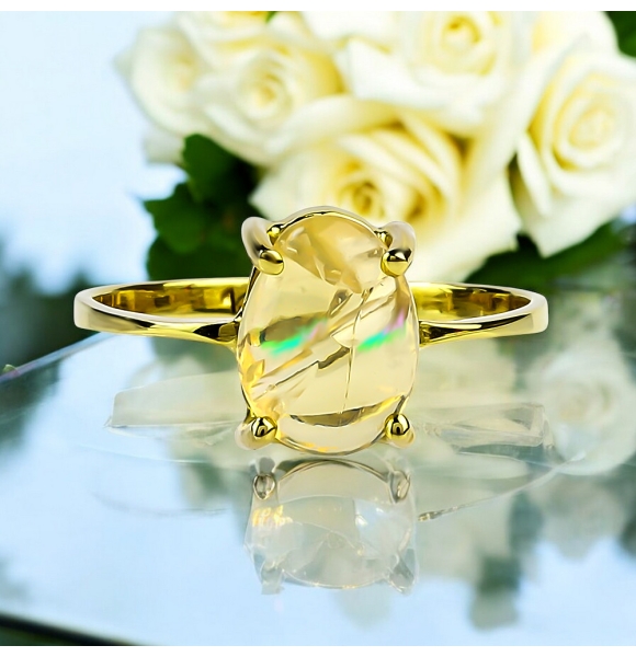 Anillo de Opalo Corte Natural Mexicano 14K Oro Amarillo