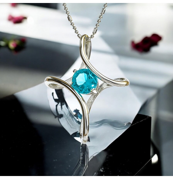 Cruz de Plata Con Aguamarina