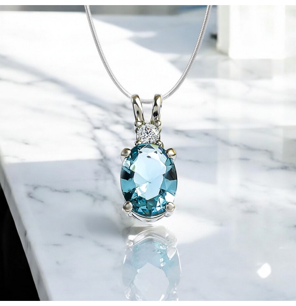 Dije Solitario Aguamarina en Plata de Ley .925