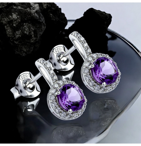 Pendientes de Plata con Piedra Amatista